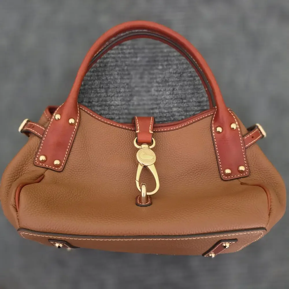 Dooney & Bourke Tan Pebble Grain Logo Lock Small Satchel